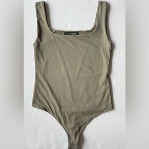 LOFT Versa Ribbed Square Neck Sleeveless Bodysuit Cool Sage Size M